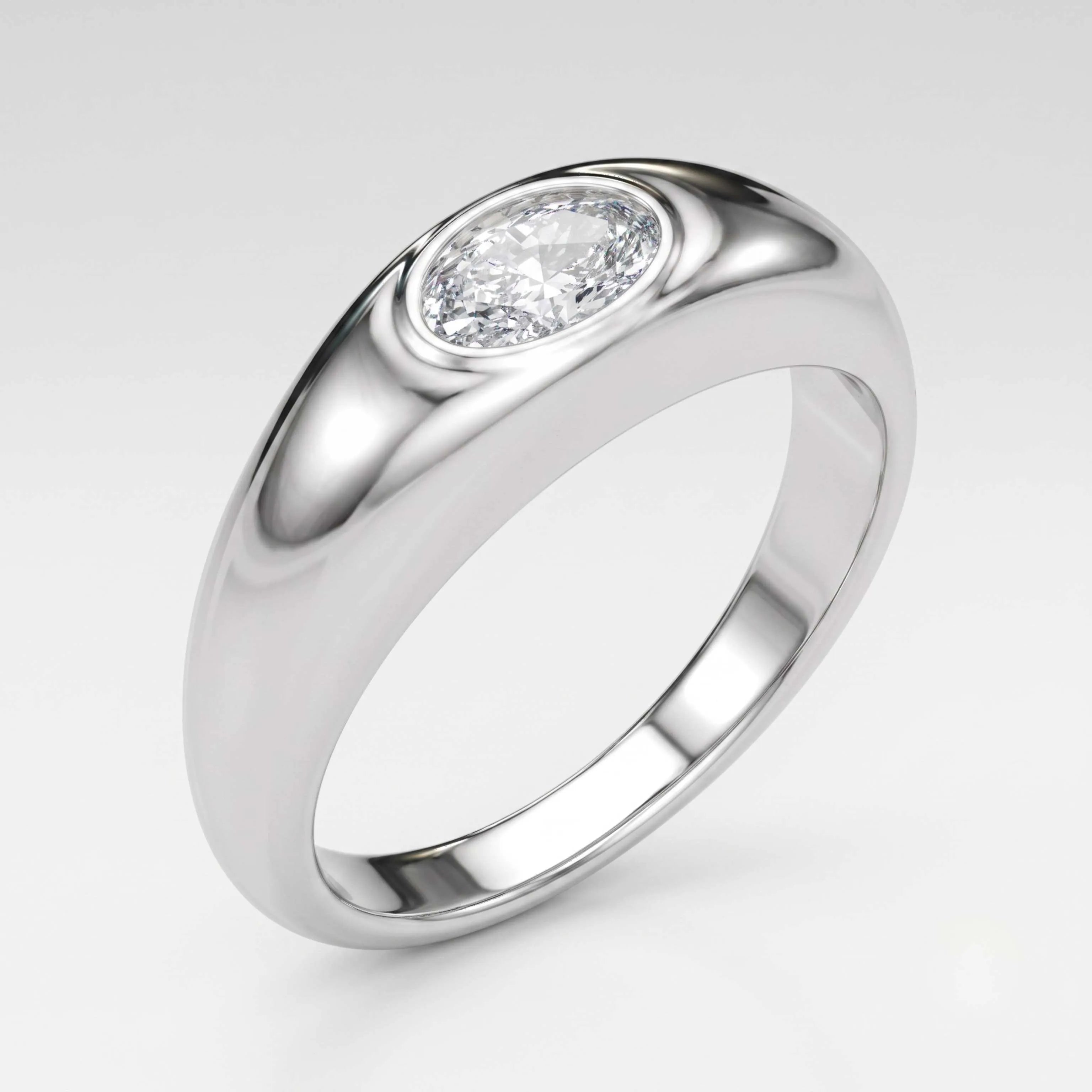 White gold oval diamond ring side view gift for her