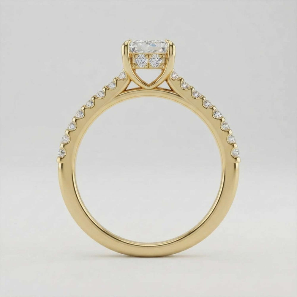 White Gold Radiant Cut Diamond Engagement Ring Pave Band Bridal