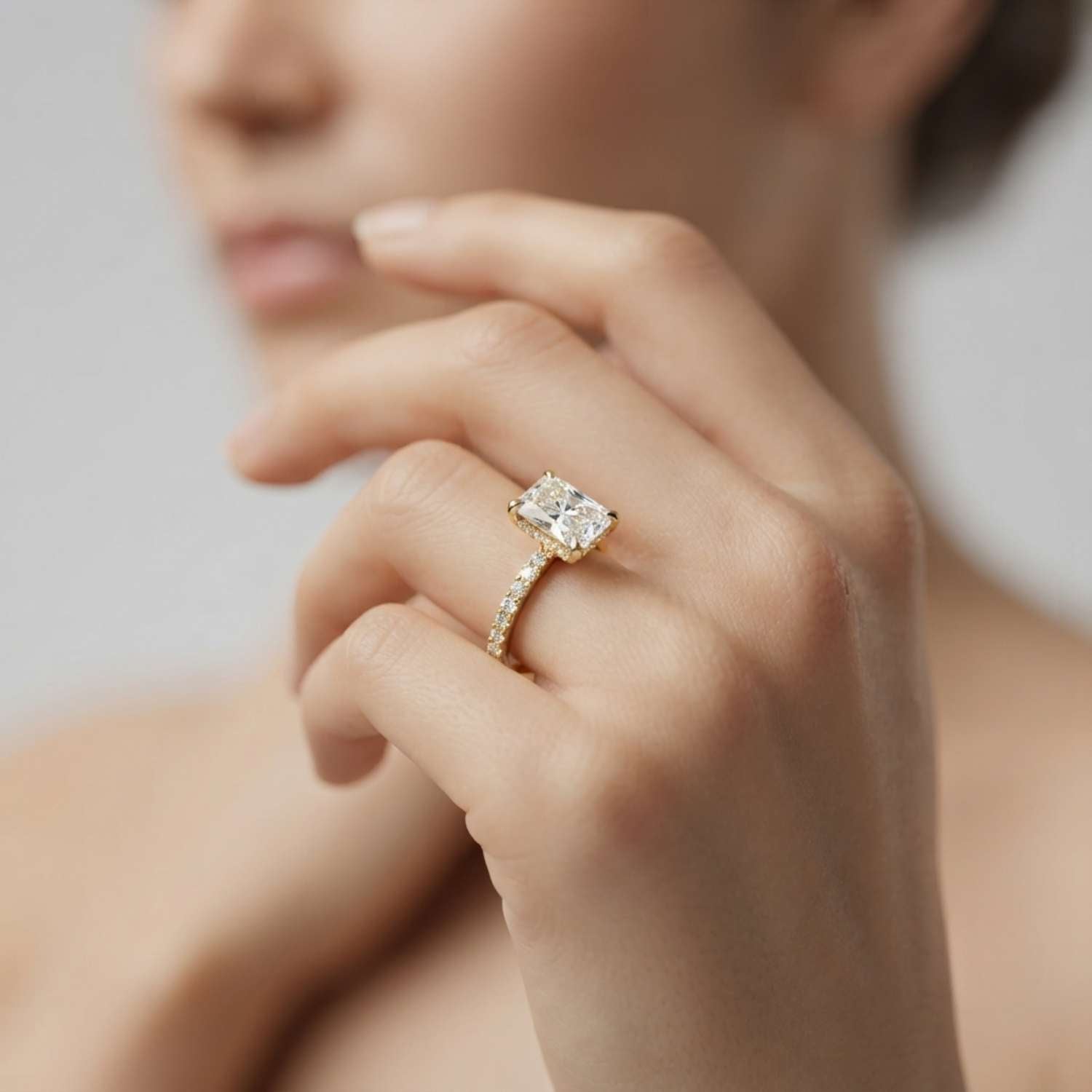 White Gold Radiant Cut Diamond Engagement Ring Valentines Gift