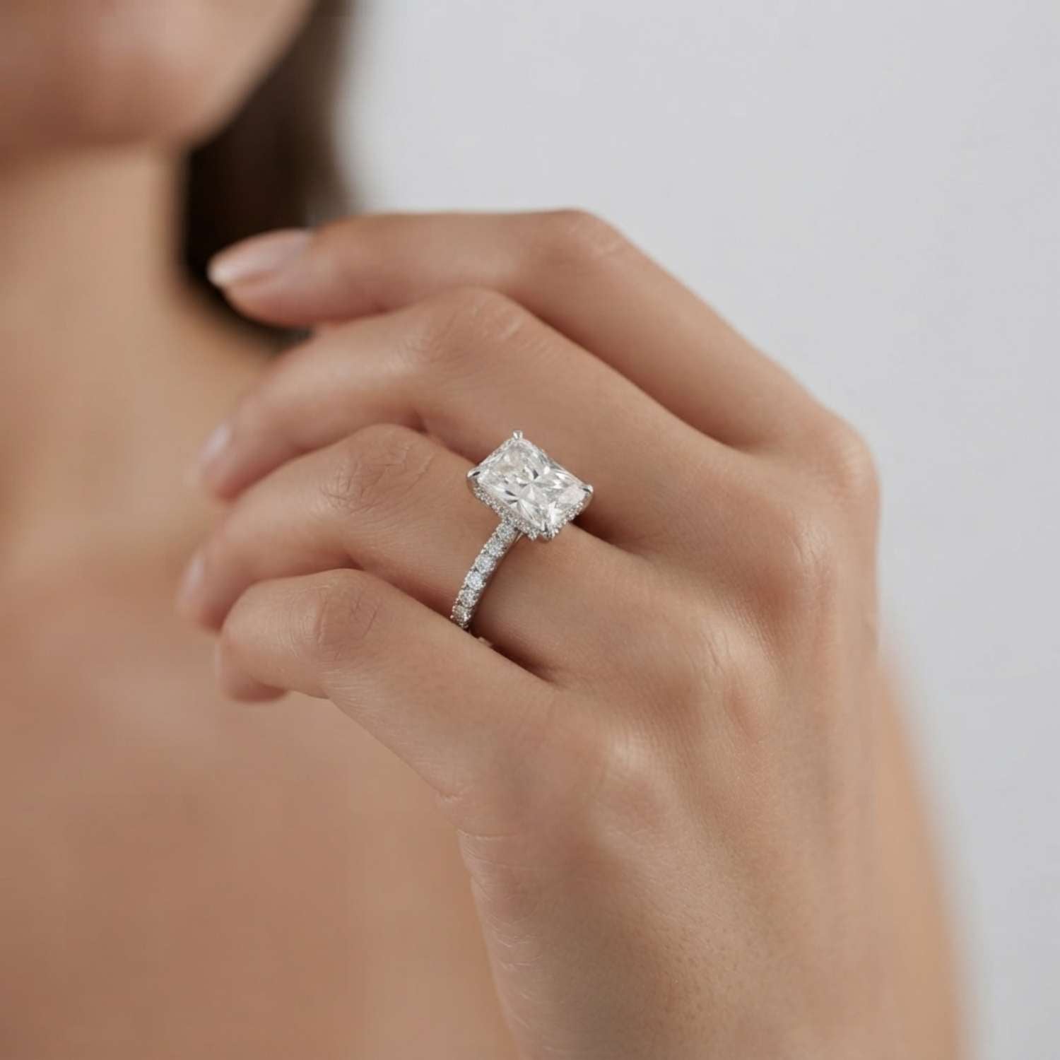 White Gold Radiant Cut Diamond Engagement Ring Wedding Gift Her