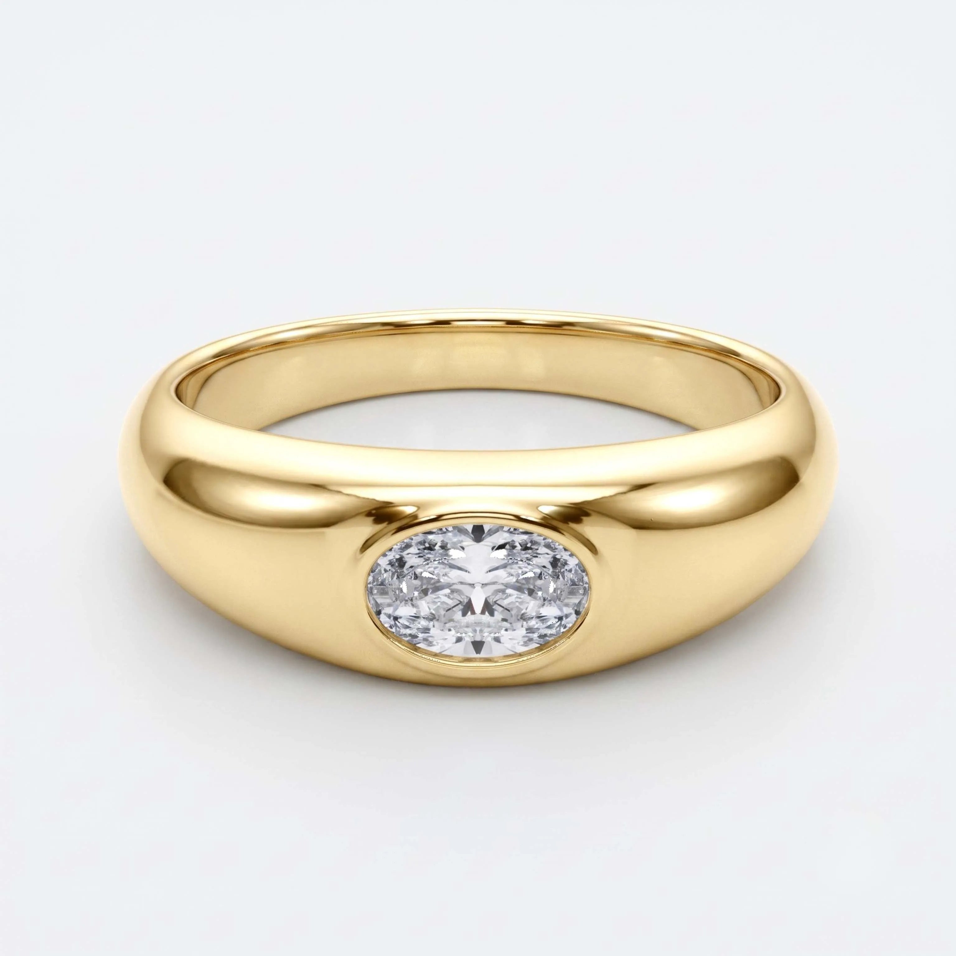 Yellow gold oval bezel ring anniversary gift for her