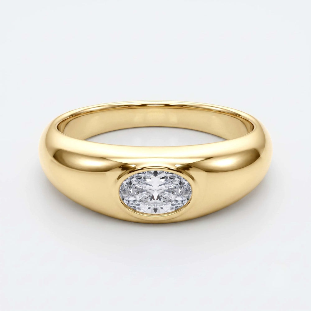 Yellow gold oval bezel ring anniversary gift for her