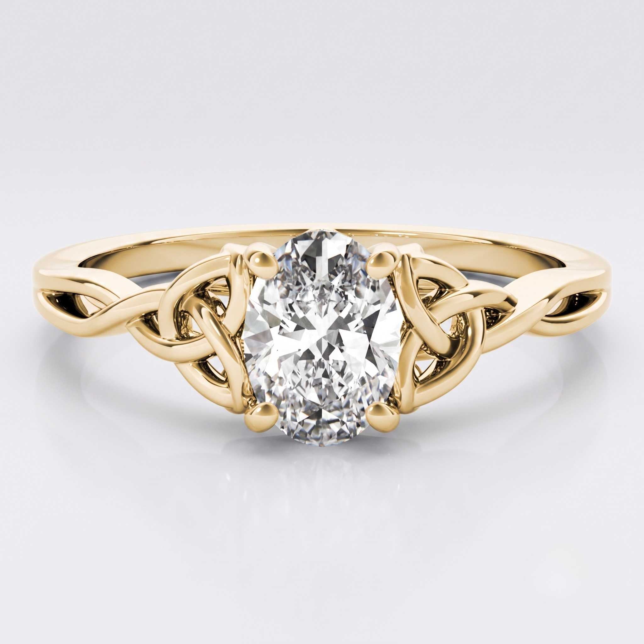 Yellow gold oval Celtic knot ring proposal gift for her