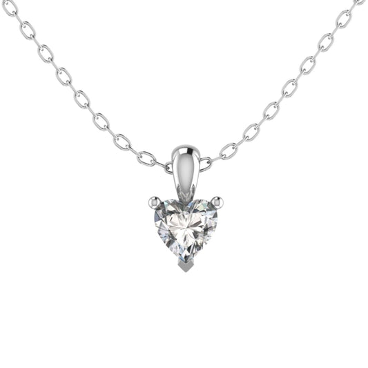 0.40 Carat F/SI Natural Heart Cut Diamond Claw Set Solitaire Pendant in 9k White Gold