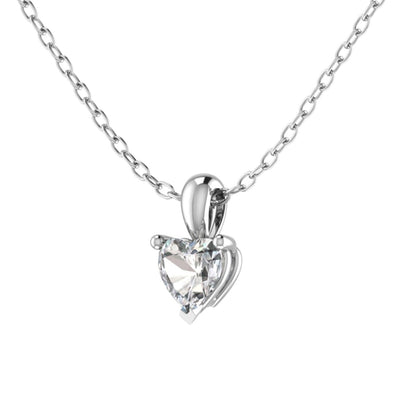 0.40 Carat F/SI Natural Heart Cut Diamond Claw Set Solitaire Pendant in 9k White Gold